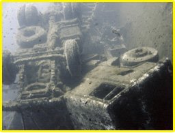 Zenobia's upturned lorries on the seabed next to the wreck. they were the cargo