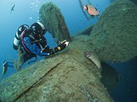 bsac diver on zenobia shipwreck in cyprus