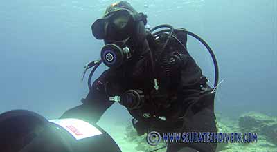 Diver dives the SUEX XJOY 7 in Protaras, cyprus